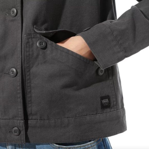 VANS Womens Size VN0A4SCK1O7 Sophie Jacket Asphalt Gray 100% Cotton Canvas Shirt - Picture 4 of 7